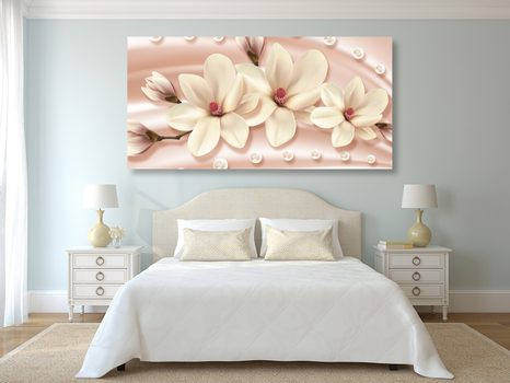 WANDBILD LUXURIÖSE MAGNOLIE MIT PERLEN - BILDER BLUMEN - BILDER