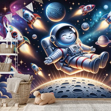 FOTOTAPETA VESELI ASTRONAUT MEĐU RAKETAMA - DJEČJE TAPETE - TAPETE
