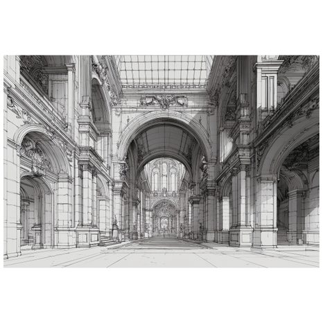 SAMOLEPÍCÍ TAPETA HISTORICKÁ ARCHITEKTURA V ČERNOBÍLÉ KRESBĚ - ČERNOBÍLÉ TAPETY - TAPETY