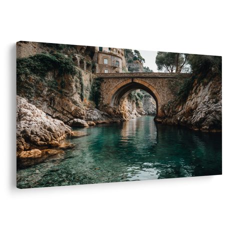 WANDBILD RUHIGES WASSER UNTER DER BRÜCKE - BILDER VON STÄDTEN - BILDER