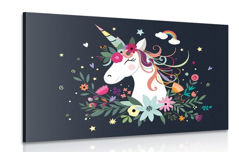 CANVAS PRINT CUTE UNICORN - CHILDRENS PICTURES - PICTURES