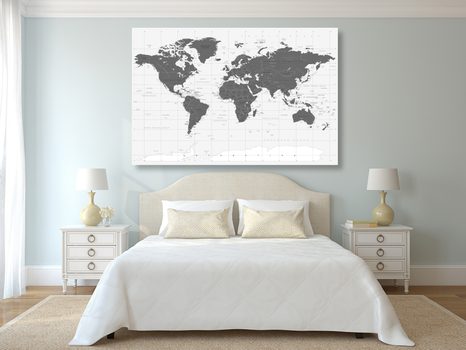 OBRAZ NA KORKU POLITICKÁ MAPA SVĚTA V ČERNOBÍLÉM PROVEDENÍ - OBRAZY NA KORKU - OBRAZY