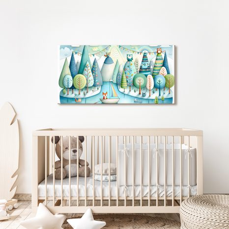 OBRAZ POHÁDKOVÝ LES S LIŠKOU A SOVAMI - DĚTSKÉ OBRAZY ZVÍŘÁTKA - OBRAZY