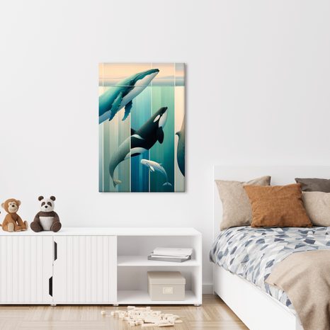 WANDBILD ELEGANZ DER WALE UNTER DER WASSEROBERFLÄCHE - WANDBILDER UNTERWASSERWELT - BILDER