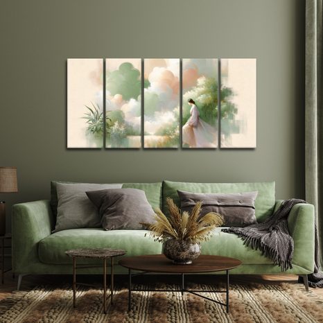 5-DÍLNÝ OBRAZ NĚŽNÁ POSTAVA MEZI KVĚTY - OBRAZY ŽENY - OBRAZY