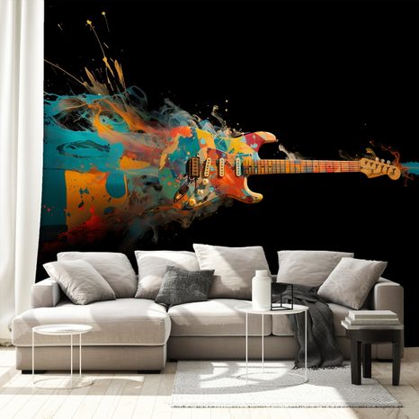 TAPETE BUNTE E-GITARRE IN BEWEGUNG - MUSIK FOTOTAPETEN - TAPETEN