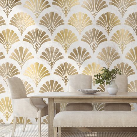 TAPÉTA ARANY ART DECO KAGYLÓK - MINTÁS TAPÉTÁK - TAPÉTÁK