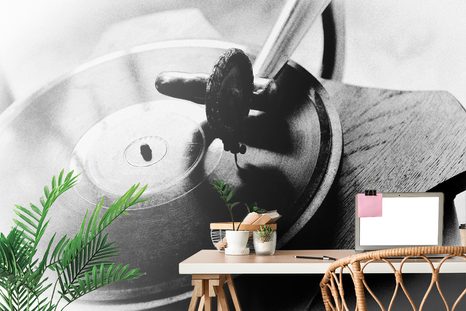 FOTOTAPETA ČERNOBÍLÝ STAROŽITNÝ GRAMOFON - ČERNOBÍLÉ TAPETY - TAPETY