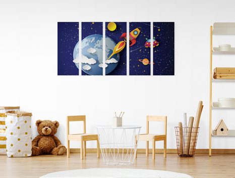 5-DÍLNÝ OBRAZ HURÁ DO VESMÍRU - DĚTSKÉ OBRAZY - OBRAZY