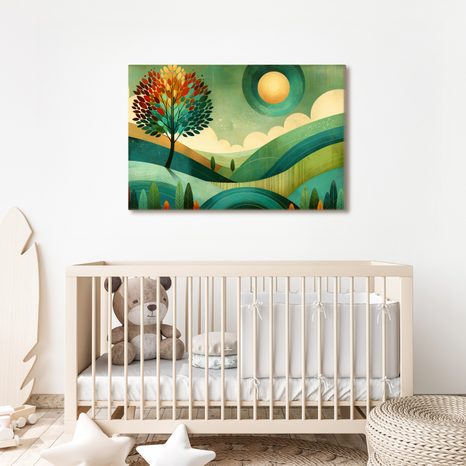 WANDBILD VOM LEBENSBAUM IN DER LANDSCHAFT - BILDER BÄUME UND LAUB - BILDER