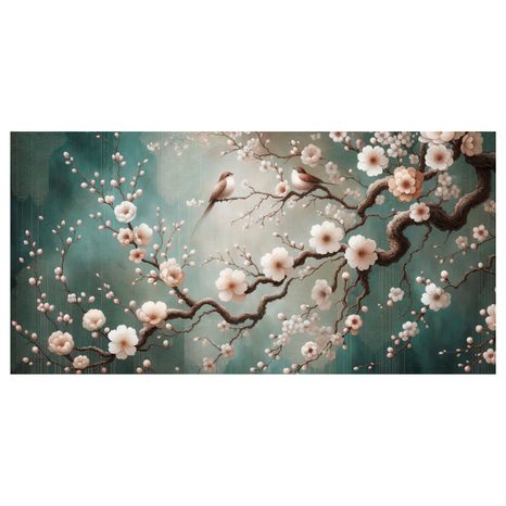 WANDBILD FRÜHLINGSZWEIG MIT VÖGELN - BILDER BLUMEN - BILDER