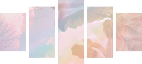 5-DÍLNÝ OBRAZ ODRAZ LISTŮ V JEZEŘE - OBRAZY STROMY A LISTY - OBRAZY