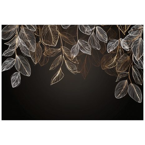 ZELFKLEVEND FOTOBEHANG ELEGANTE GOUDEN BLADEREN OP DONKERE ACHTERGROND - FOTOBEHANG BLADEREN - FOTOBEHANG