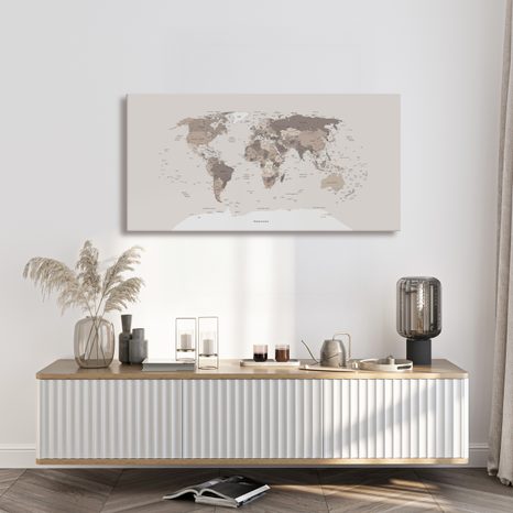 OBRAZ NA KORKU MAPA SVĚTA V BÉŽOVÉ - PICTURES ON CORK - PICTURES