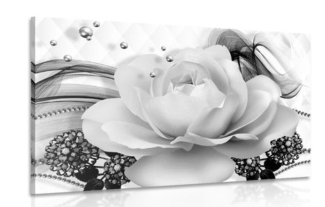 CANVAS PRINT LUXURY ROSE WITH AN ABSTRACTION IN BLACK AND WHITE - BLACK AND WHITE PICTURES - PICTURES