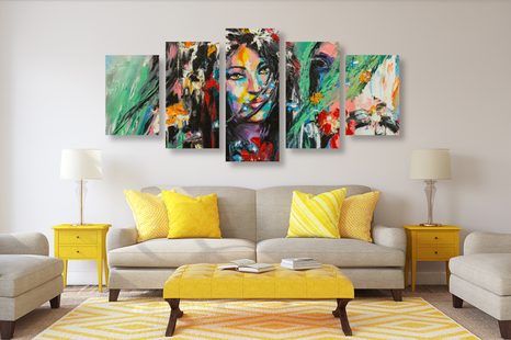 5-DÍLNÝ OBRAZ OLEJOMALBA ŽENA A KŮŇ - OBRAZY LIDÍ - OBRAZY