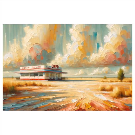 OBRAZ OSAMĚLÝ DINER POD OBLOHOU - VINTAGE A RETRO OBRAZY - OBRAZY