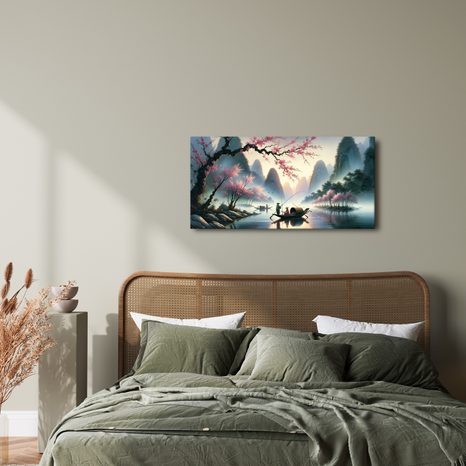 OBRAZ RYBÁŘI V HORÁCH PŘI ÚSVITU - OBRAZY JEZERA - OBRAZY