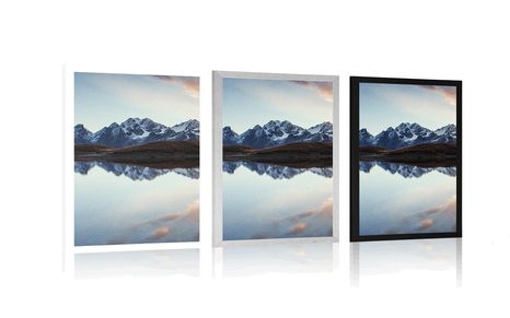 PLAKÁT OSLNIVÝ ZÁPAD SLUNCE NAD HORSKÝM JEZEREM - PŘÍRODA - PLAKÁTY