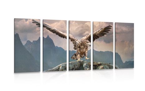 5-PIECE CANVAS PRINT EAGLE WITH SPREAD WINGS OVER THE MOUNTAINS