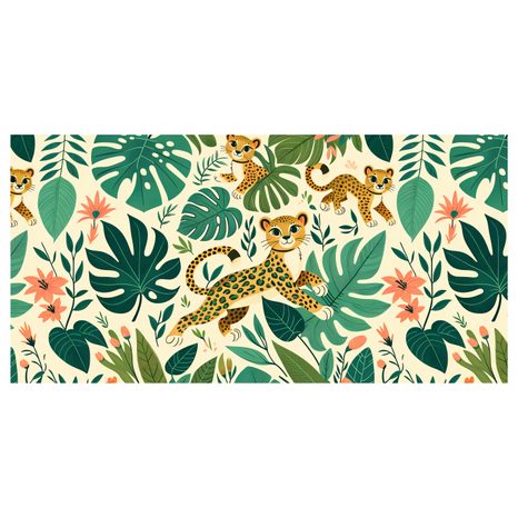 WANDBILD VERSPIELTE GEPARDEN UND BLÄTTER - KINDERBILDER TIERE - BILDER