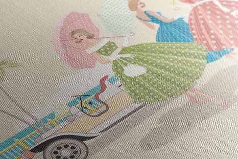 OBRAZ RETRO DÁMY S DÁŽDNIKMI - VINTAGE A RETRO OBRAZY - OBRAZY