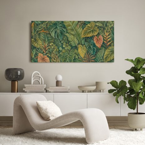 CANVASTAVLA BOTANISK KOMPOSITION MED TROPISKA BLAD - TAVLOR MED TRÄD OCH BLAD - TAVLOR