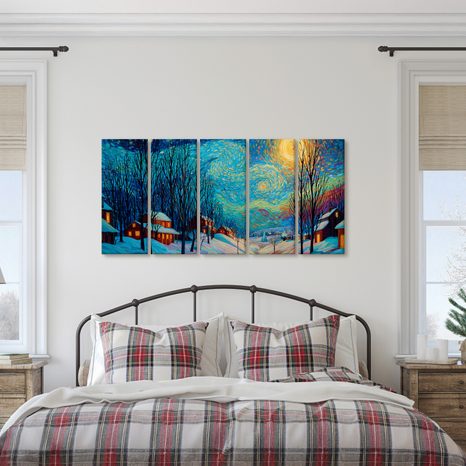 5-DIELNY OBRAZ ZIMNÁ HVIEZDNA NOC - VIANOČNÉ A ZIMNÉ OBRAZY - OBRAZY