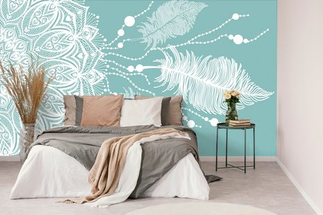 TAPETE MAGISCHES MANDALA AUF GRÜNEM HINTERGRUND - TAPETEN MIT FENG SHUI-MOTIVEN - TAPETEN