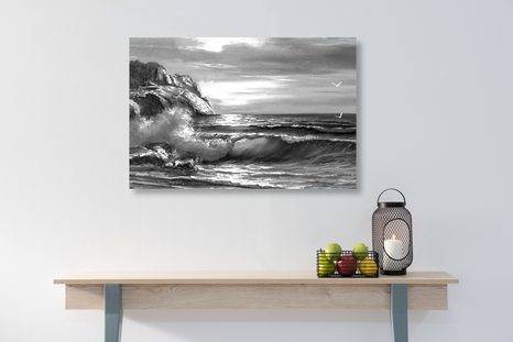 WANDBILD MORGEN AM MEER IN SCHWARZ-WEISS - SCHWARZ-WEISSE BILDER - BILDER