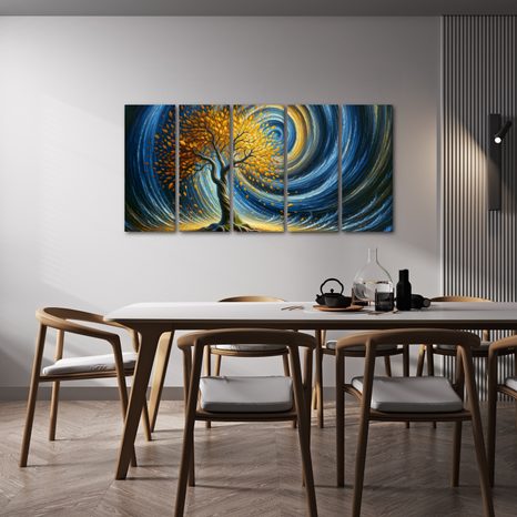 5-DÍLNÝ OBRAZ ZLATÝ STROM ŽIVOTA VE VÍRU NOCI - OBRAZY STROMY ŽIVOTA - OBRAZY
