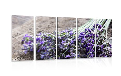 QUADRO IN 5 PARTI BOUQUET DI LAVANDA - QUADRI DI FIORI - QUADRI