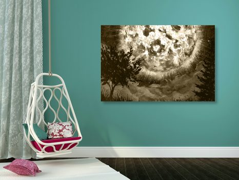 TABLOU LUNĂ RADIANTĂ PE CERUL DE NOAPTE ÎN DESIGN SEPIA - TABLOURI ALB-NEGRU - TABLOURI