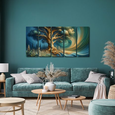 5-DÍLNÝ OBRAZ STROM ŽIVOTA VE VÍRU ENERGIE - OBRAZY STROMY ŽIVOTA - OBRAZY