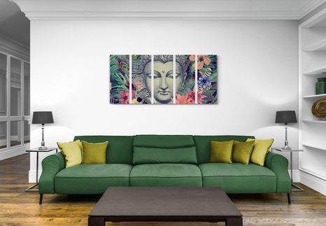5-DÍLNÝ OBRAZ BUDDHA NA EXOTICKÉM POZADÍ - OBRAZY FENG SHUI - OBRAZY