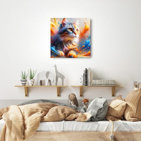 WANDBILD KATZE IM FARBWIRBEL - BILDER VON KATZEN - BILDER