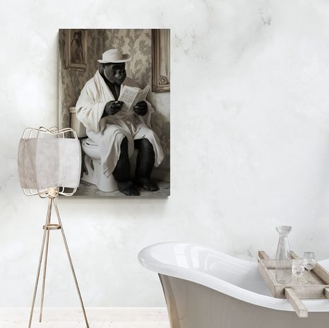 OBRAZ GORILA S NOVINAMI NA ZÁCHODE - OBRAZY OPICE - OBRAZY