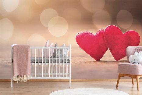 SELBSTKLEBENDE FOTOTAPETE ROTE HERZEN AUF HOLZ - SELBSTKLEBENDE TAPETEN - TAPETEN