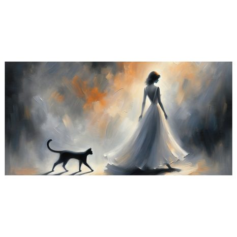 WANDBILD SILHOUETTE EINER FRAU MIT KATZE - WANDBILDER FRAUEN - BILDER