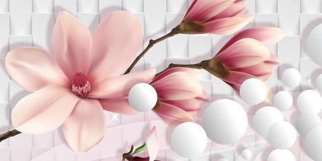 WANDBILD MAGNOLIE MIT ABSTRAKTEN ELEMENTEN - BILDER BLUMEN - BILDER