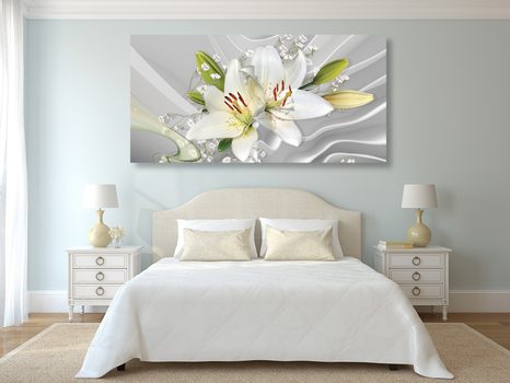 CANVAS PRINT WHITE LILY ON AN INTERESTING BACKGROUND - PICTURES - 🔥 TOTAL SALE 🔥