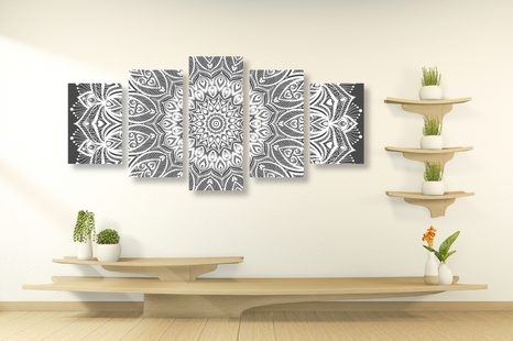 5 RÉSZES KÉP MANDALA HARMÓNIÁJA FEKETE FEHÉRBEN - FEKETE-FEHÉR KÉPEK - KÉPEK