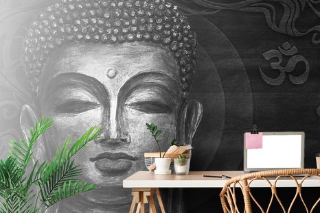 SELBSTKLEBENDE TAPETE GESICHT VON BUDDHA IN SCHWARZ-WEISS - TAPETEN - 🔥 TOTALAUSVERKAUF