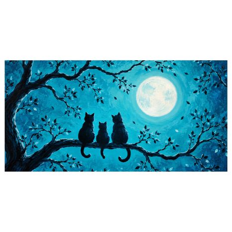 WANDBILD NÄCHTLICHE KATZEN IN BLAU - HALLOWEEN- UND HORROR-BILDER - BILDER