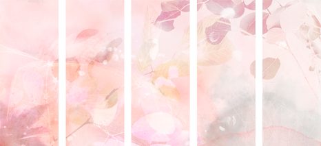 5-TEILIGES WANDBILD HERBSTBLÄTTER IN ROSA - BILDER BÄUME UND LAUB - BILDER