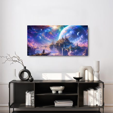 TABLEAU SUR TOILE – PALAIS SPATIAL AU-DESSUS DES NUAGES - IMAGES DE GALAXIE - TABLEAUX