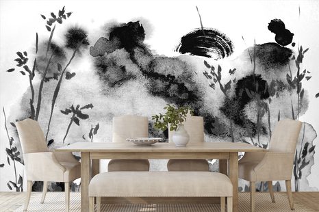 SAMOLEPÍCÍ TAPETA ČERNOBÍLÁ MALBA JAPONSKÉ OBLOHY - SAMOLEPÍCÍ TAPETY - TAPETY