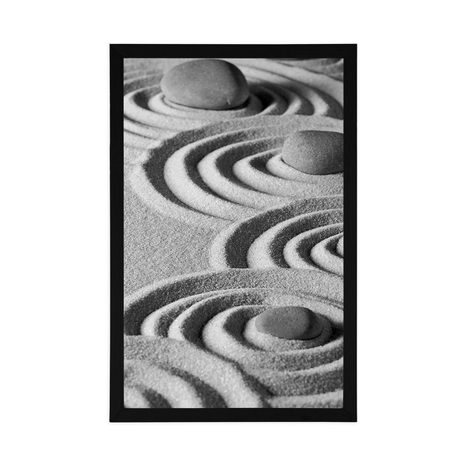 PLAKÁT ZEN KAMENY V PÍSČITÝCH KRUZÍCH ČERNOBÍLÉM PROVEDENÍ - ČERNOBÍLÉ - PLAKÁTY
