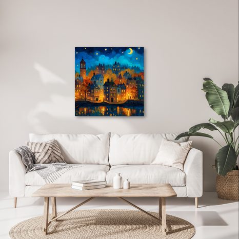 WANDBILD HERBSTLICHE ABENDMÄRCHEN - BUNTE HÄUSER - BILDER