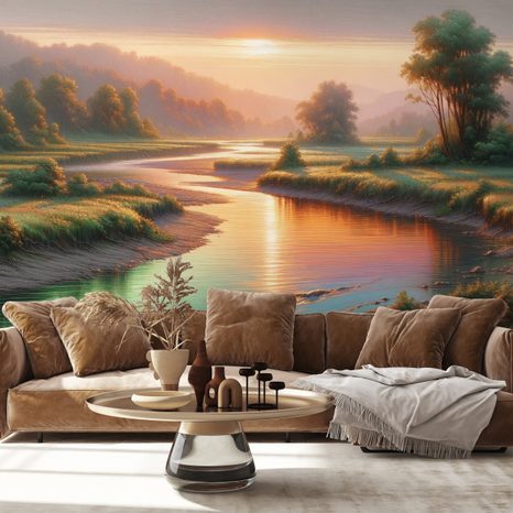 TAPETE SONNENUNTERGANG ÜBER RUHIGEM FLUSS - TAPETEN MIT NATURMOTIVEN - TAPETEN